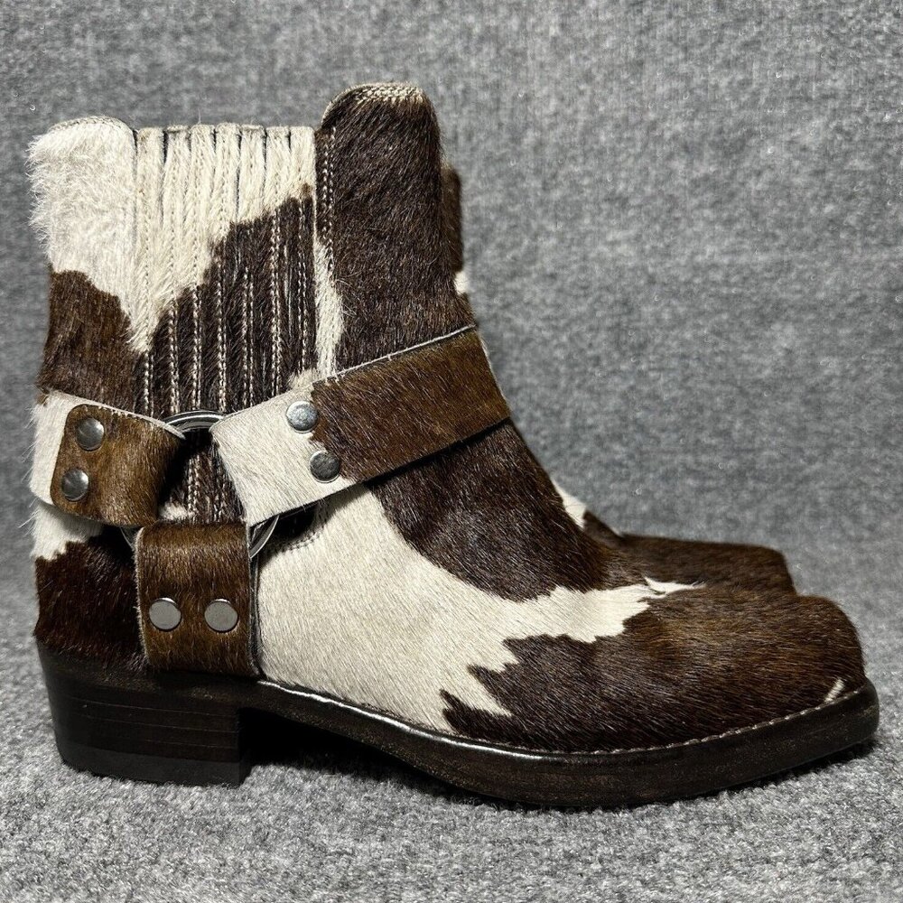 RE/DONE Short Cavalry Boots Cow Print Calf Hair Western Harness Size EU 37 US 7